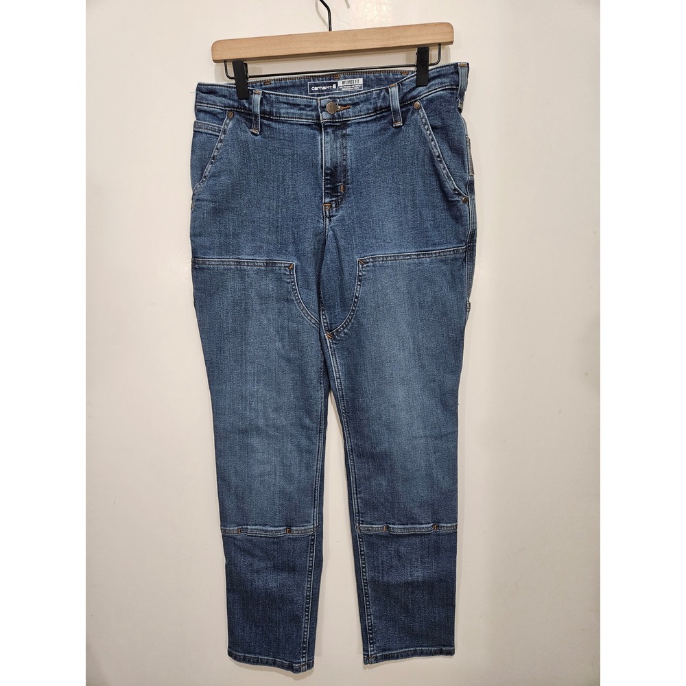 Carhartt Relaxed Fit Double Front Utility Jeans Blue Denim BD5110-Womens 10 Reg
